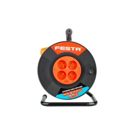 Kabel prodlužovací na bubnu FESTA 25m 4zásuvka  3x1.5mm IP20 MAX 3680W